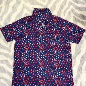 Bugatchi Navy and Red Polka Dot Polo Shirt